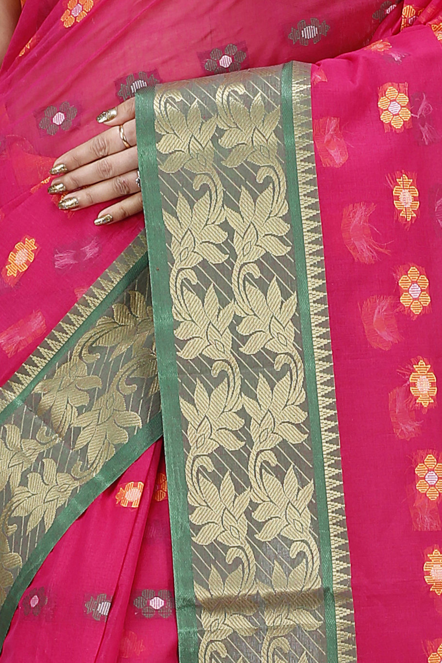 Red Pure Cotton Dui_Has Tant Saree (869)